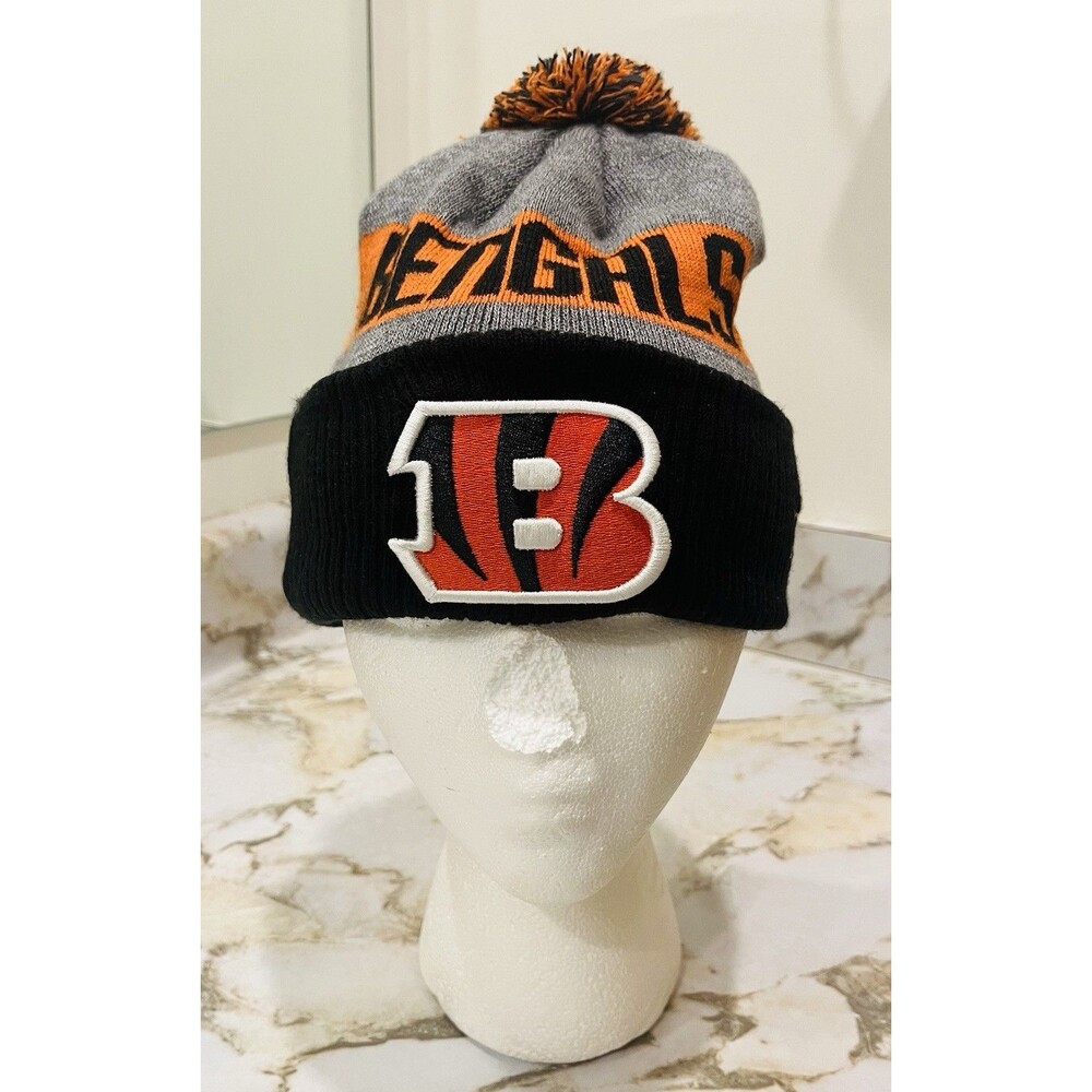 Cincinnati Bengals New Era NFL Pom Beanie Knit Hat Gray Orange Black One Size